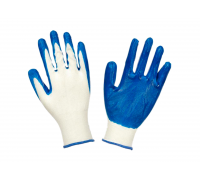 Перчатки синтетические белые с синим обливом M-L (8-9) /упак.12 пар