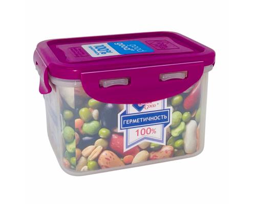 Контейнер пластиковый для пищевых продуктов, прямоугольный цветная крышка 0,63, LIDCOL 02-2 (40)