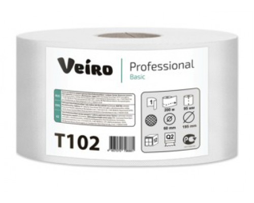 Туалетная бумага Veiro Basic Т102, 200 м, 1 слой, 12 рул/уп