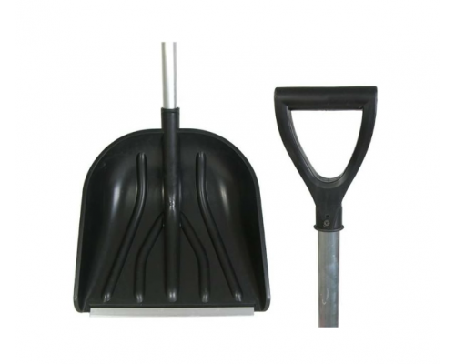 Лопата снегоуборочная пластиковая Вьюга №5, 410*460 мм с оцинкованной планкой с алюминевым черенком и V-образной ручкой, цвет черный