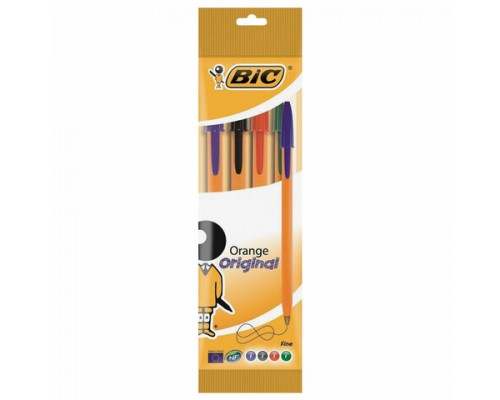 Ручки шариковые BIC "Orange Original Fine", набор 4 шт, узел 0,8 мм, арт.8308541