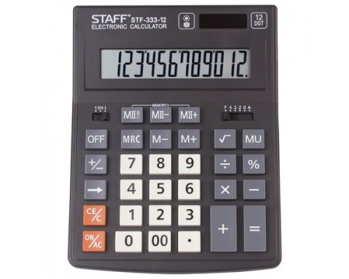 Калькулятор настольный STAFF PLUS STF-333 (200x154 мм), 12 разрядов, двойное питание, арт. 250415